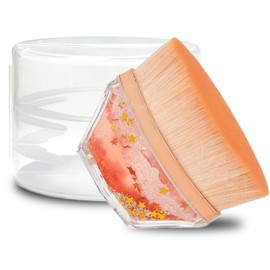 Flawless Foundation Makeup Brush, Flat Top Kabuki Face Brush, Self Tanning Body Brushes with Portable Travel Case, for Liquid Cream Powder, Large Head Quick Makeup High-Density, Dynamic Glitter Orange