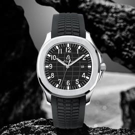 Blekon Collections Men's 44mm Quartz Watch, Comfortable Silicone Strap, Luminous Hands & Numbers, Easy-Read Date Display, Sleek Round Dial – Perfect for Everyday Wear (Silver/Black)