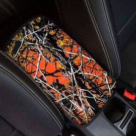 FUIBENG Auto Center Console Cover Pad Car Armrest Seat Box Cover Cushion Universal for Most Vehicle SUV Truck Car Accessories Decor,Red Tree Camo