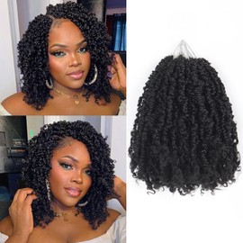 Ainimiu 10 Inch 8 Packs Yanky Twist Crochet Hair Pre-twisted Natural Black Kinky Mini Spring Twist Small Curly Senegalese Twist Braids