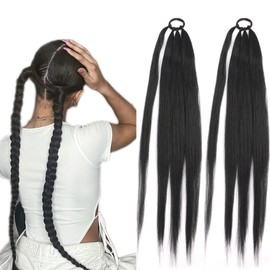 Ponytail Extensions 2 PCS Synthetic With Hair Tie Wrap Around Hair Braid Extensions Chignon Tail Rubber Band Hair Ring 26 Inch Ombre Braid DIY