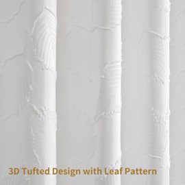 Colorful Star White Fabric Boho Shower Curtain with Leaf Tufted, Modern Farmhouse Cloth Shower Curtains for Bathroom Décor, Waterproof Minimalist Chic Shower Curtain Set with Hooks, 72x72 Inch