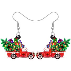 LONYOO Cute Christmas Truck Earrings Dangle Charms Christmas Jewellery for Women Girls Festival Gifts, Acrylic, No Gemstone