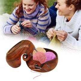 RoseFlower Wooden Yarn Bowl, Multifunctional Portable Handmade Yarn Storage Bowl with Carved and Drilled Holes for Knitting Crochet for Home and Sewing Fans 20 x 7 cm