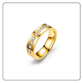 Fusamk Fashion 18K Gold Stainless Steel Crystal Band Rings(Gold(9))
