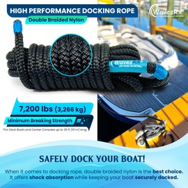 Premium Nylon Boat Dock Lines & Ropes for Docking 1/2'' x 20' | Double Braided Marine Rope & Mooring Line| Boat Ropes for Docking with Loop | UV & Saltwater Resistant Dock Ropes for Boats & Pontoons