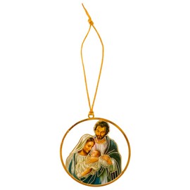 Needzo Wondrous Love Brass Christmas Tree Ornaments, Catholic Virgin Mary Jesus, Madonna with Child Kid Jesus, 2” in Diameter