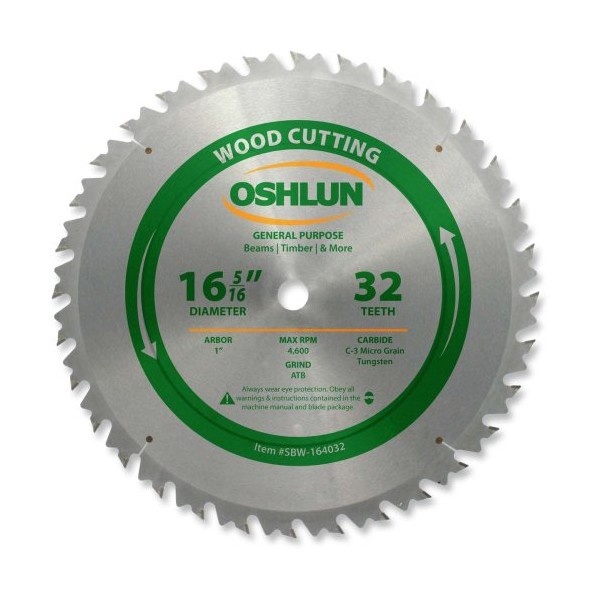 Oshlun SBW-164032 16-5/16-Inch 32 Tooth ATB Beam Saw Blade with 1-Inch Arbor