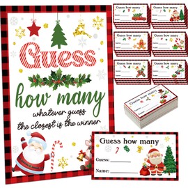 Sosation 61 Pieces Christmas Guess How Many Cards Game Christmas Guessing Game, 60 Guess How Many Cards and 1 Sign for Adults Kids Families Baby Shower Holiday Activity Decorations