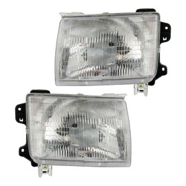 TRQ 2 Piece Headlight Assembly Set Chrome Bezel Driver & Passenger Side Compatible with Nissan Frontier 1998-2000 Xterra 2000-2001 NI2502121 NI2503121 260103S525 260107B425 260603S525 260607B425