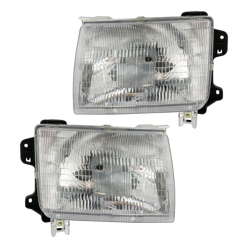 TRQ 2 Piece Headlight Assembly Set Chrome Bezel Driver &