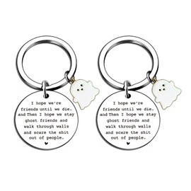Lovely Black and White Ghost Friends Keyring - "I Hope We're Friends Until We Die" Keychain for Best Friends - BFF Gift (2Pcs white)