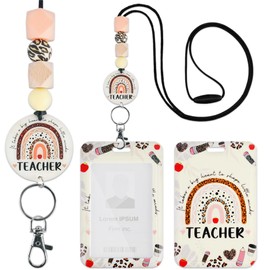 Teacher Lanyard with ID Holder - Teacher Leopard Print Rainbow Inspirational Quote Teacher ID Badge Holder with Lanyard, Beaded Teacher Lanyard with ID Holder, Teacher Gifts for Women