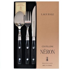 Filet Collection French Bistro Cutlery Set, NERON Noir Noir, Black, Wavy Blades, Gift Box Included