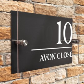 Badgemaster Layered Glass Effect Modern Anthracite Acrylic House Number Sign 20cm x 13cm Horizontal Line Right Aligned