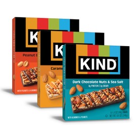KIND Healthy Snacks Bars Variety Pack, Gluten Free, Low Sugar, High Fiber Snacks, Dark Chocolate Nuts & Sea Salt, Peanut Butter Dark Chocolate, Caramel Almond & Sea Salt, 6-7g Protein, 18 Count