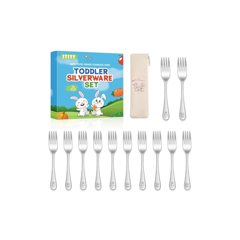 12 Pieces Stainless Steel Toddler Utensils Set Kids Forks -