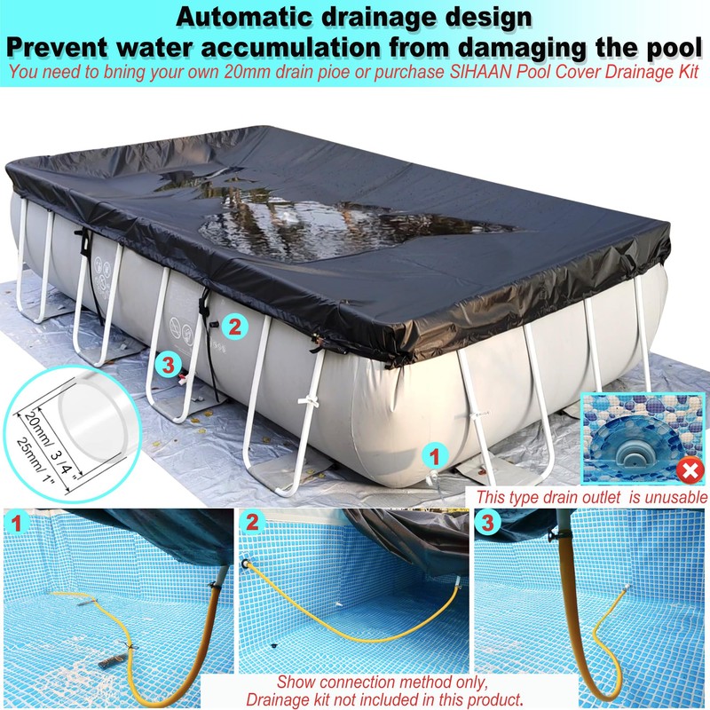 SIHAIAN 10x16Ft Rectangular Pool Cover with Side Storage for Oval