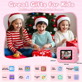 Hangrui Kids Camera Instant Print, 2.4'' Instant Camera for Kids, 1080P Kids Digital Camera with 32GB Card & 3 Rolls Photo Paper, Christmas Birthday Gifts Kids Toys for Girls & Boys Aged 3-12 -Pink