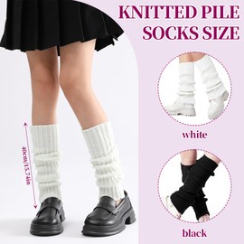 DINGFENG 2 Pairs Knitted Leg Warmers for Women Girls, Winter Boot Warmers, Warm Knee Warmers, Lady Fashion Long Boot Cuff, Knee Socks, 90s Kawaii Crochet Leg Warmers for Ballet Dance, white black