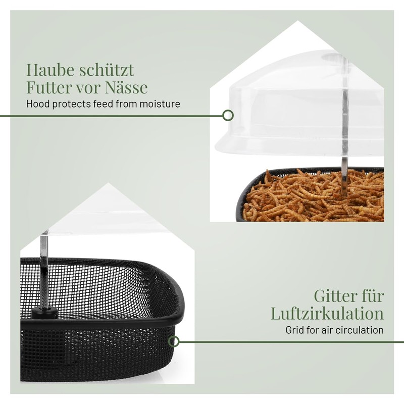 WILDLIFE HOME Mealworm Feeder - Bird Feeder with Rain Cover