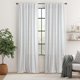 jinchan Blue and White Striped Curtains 96 Inches Long for Living Room Bedroom Blue on White Curtains Pinstripe Curtains Privacy Light Filtering Rod Pocket Modern Window Curtains Set 2 Panels