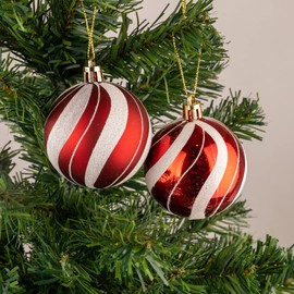 60mm/6Pcs Christmas Baubles Shatterproof Red White Candy Strips, Christmas Tree Decorations Ball Ornaments Balls Xmas Hanging Decorations Holiday Decor - Shiny,Matte,Glitter