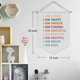I Am Kind, I Am Brave,Canvas Wall Hanging Banner,Boho Classroom Decor,Classroom Must Haves,Playroom Wall Decor,Nursery Decor,Boys Girls Toddlers Kids Room Decor Gift