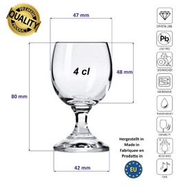 Alcohol Cage® Alkoholgläser Set | 6er-Set Schnapsgläser 40 ml und 4cl mit Stiel Likörgläser | Kristallglas Haltbar hohe Qualität Zeitlose Eleganz Spülmaschinenfest 40 ml x 6 Stück