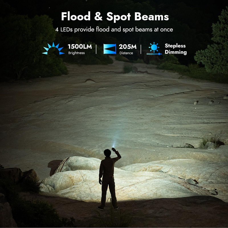WUBEN X4 EDC Flat Flashlight with RGB Light, 1500 Lumens