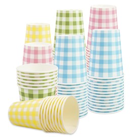 120pcs Light Blue 9oz Gingham Party Paper Drinking Cups, Disposable Plaid Paper Cups Checkered Cups for Wedding Birthday Decoration Fiesta Baby Shower Picnic (4 colors)