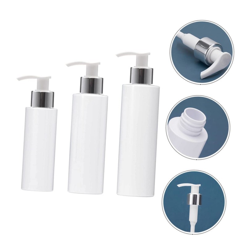 IWOWHERO 3pcs White Lotion Pump Bottles Refillable Travel Containers for