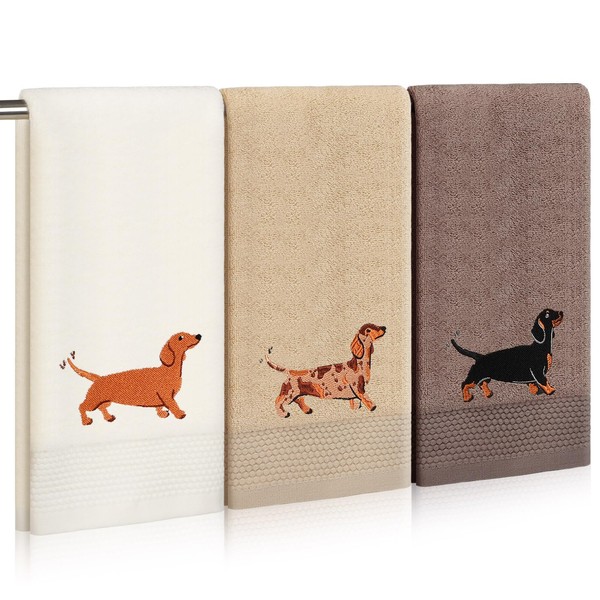 Breling 3 Pcs Dachshund Hand Towels for Bathroom, 13.3 x