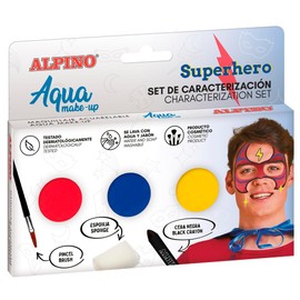 Alpino Aqua Make Up Superhero Characterisation Set | Water Based Face and Body Makeup | Ideal for Costumes for Children and Adults | Water Based Paint for Leisure and