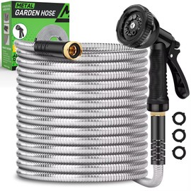 Garden Hose 50ft, Heavy Duty Stainless Steel Water Hose with 10 Functional Nozzles, No Kink, Lightweight and Flexible, Easy to Use and Store, Strong and Sturdy, Suitable for Yard and Lawn