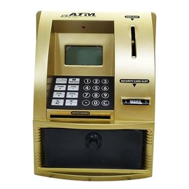 Perfeclan Mini ATM Money Bank Money Box Electronic Money Box Small Money Box for Boys and Girls Age 3 4 5 6 7 8 Years Gold