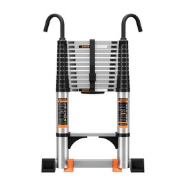 Telescoping Ladder Aluminum with stabilizer bar，Lightweight Multi-Purpose Extension Ladder，Telescopic Ladder，Portable Extension Ladder, 330lbs Max Capacity,Collapsible Ladder for RV Home or Outdoor