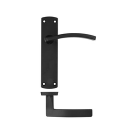 Geakv Aluminium Door Lever on Latch Backplate, Matt Black (18cm x 4cm) | Internal Door Handle