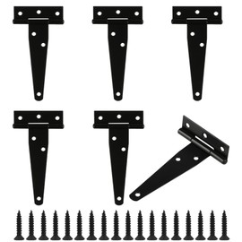 WangChaoJiu 6 Pcs T-Strap Hinges, Metal, Black, Powder Coated, Retro Style, Surface Mount, 6 Holes, 4 Inch