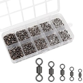 OKVGO 300pcs High-Strength Copper Alloy Ball Bearing Rolling Fishing Swivels with Tackle Box for Carp Coarse Sea Fishing with Size 2 4 6 8 10