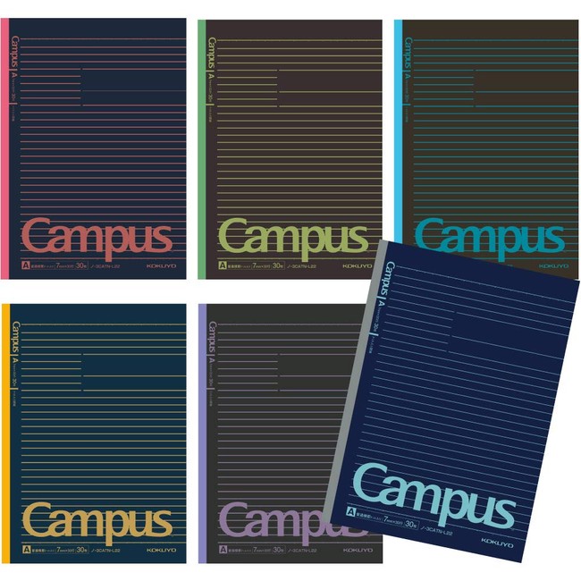 Kokuyo Campus Todai Series Pre-Dotted Notebook, Semi B5 Pre-Dotted-Line 30 Sheets - 60 Pages, Limited Dark Colors 6 Notebooks (7mm)