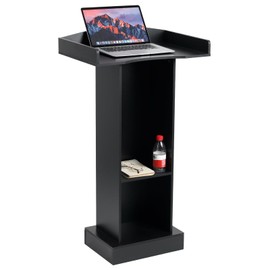 BEQUZON Podium Stand for Lectern Presentation Church Classroom, Pulpit with Wooden Heavy Base, Black Podium for Lecture, Wedding Speech