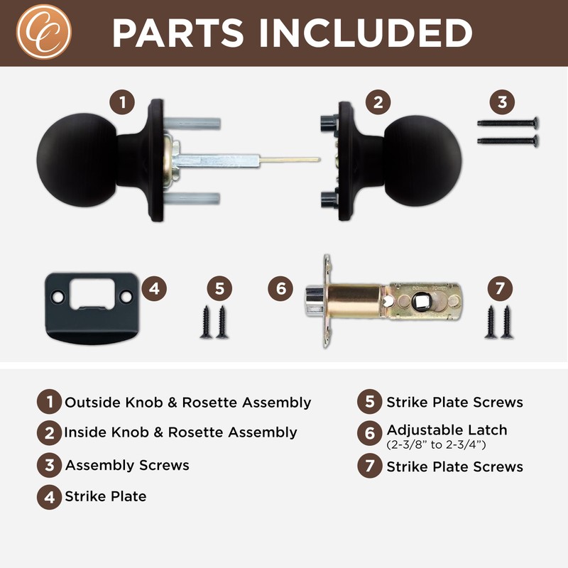 Copper Creek BK2020BC Ball Door Knob, Passage Function, 1 Pack,