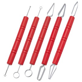 FINGERINSPIRE 5Pcs 5 Styles Stainless Steel Clay Sculpting Tool, Red Double-Ended Stainless Steel Polymer Clay Tools Pottery Sculpting Molding Tools for Carving, Ceramics, Molding, DIY