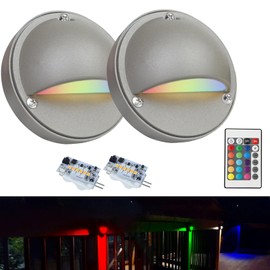 Noobibaba Low Voltage LED Deck Lights Color Changing, 2W 12-24VAC/DC Replaceable RGBW G4 LED Bulb for Christmas Low Voltage Deck Lighting 2-Count with Waterproof Connectors