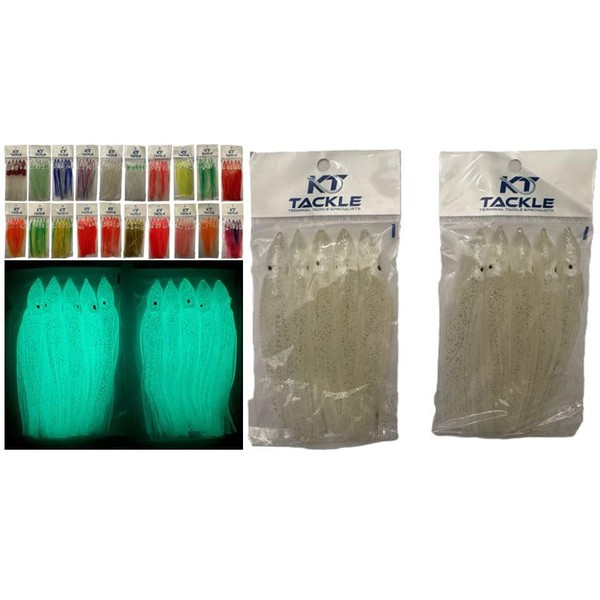 10 individual sea fishing lures, muppets, 12cm skirts, glow in