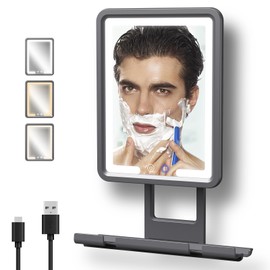 Rocollos Fog Free Shower Mirror for Shaving, 3 Color LED Lighting, Dimmable, Anti-Fog Heat in Minutes, 360° Bathroom Shower Mirror with Rechargeable 5000mAh Battery