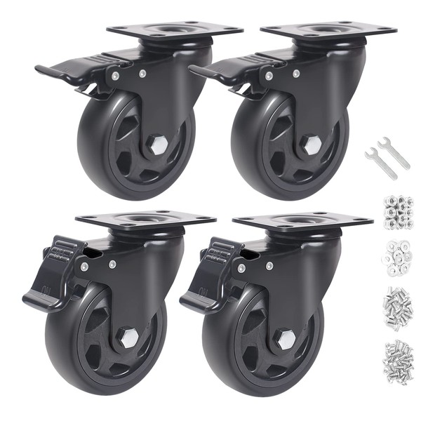 4 Inch Caster Wheels 2000lbs,Casters Set of 4,Heavy Duty Plate