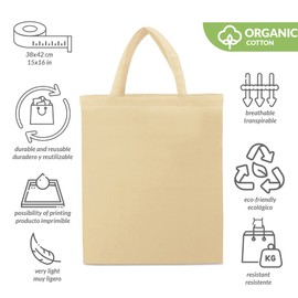 Shopping Bags with 2 Short Handles 38 x 42 cm Natural Colour Plain Cotton Bags for Painting Fabric Bag DIY Cotton Bag Gift Bag Jute Bag Fabric Bags, A> Pack of 5