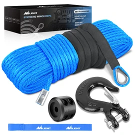 Nilight 1/4 Inch x 50 Feet Winch Rope Synthetic Winch Line Cable Universal for ATV UTV 4x4 Off-Road Vehicle 9000lbs Winch Line Ropes with Steel Hook Rubber Stopper Protective Sleeve Safety Strap,Blue
